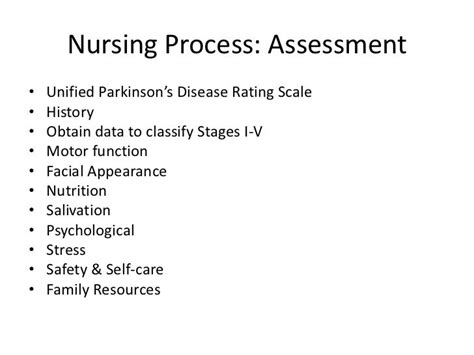 nursing assessment for parkinson's disease